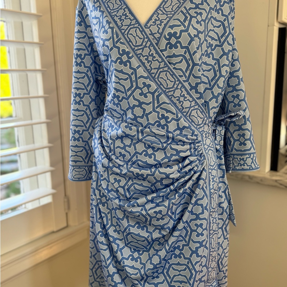 Gretchen Scott Designs Blue Patterned Wrap Dress XL